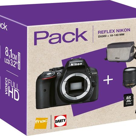 Appareil photo Reflex NIKON PACK D5300 + AF-S DX NIKKOR 18-140MM F/3.5-5.6G ED VR + HOUSSE + CARTE SDHC 16GO