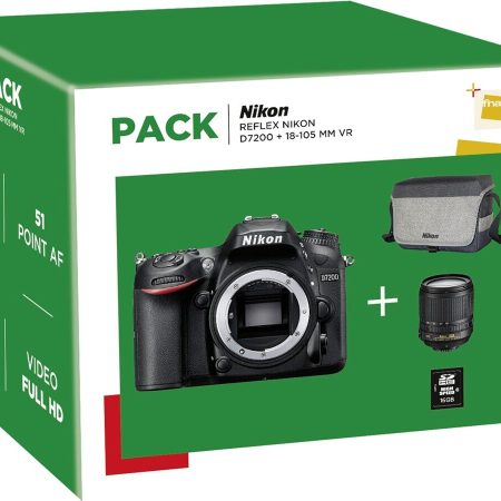 Appareil photo Reflex NIKON PACK D7200 + AF-S DX NIKKOR 18-105MM F/3.5-5.6G ED VR + FOURRE-TOUT + CARTE SDHC 16GO