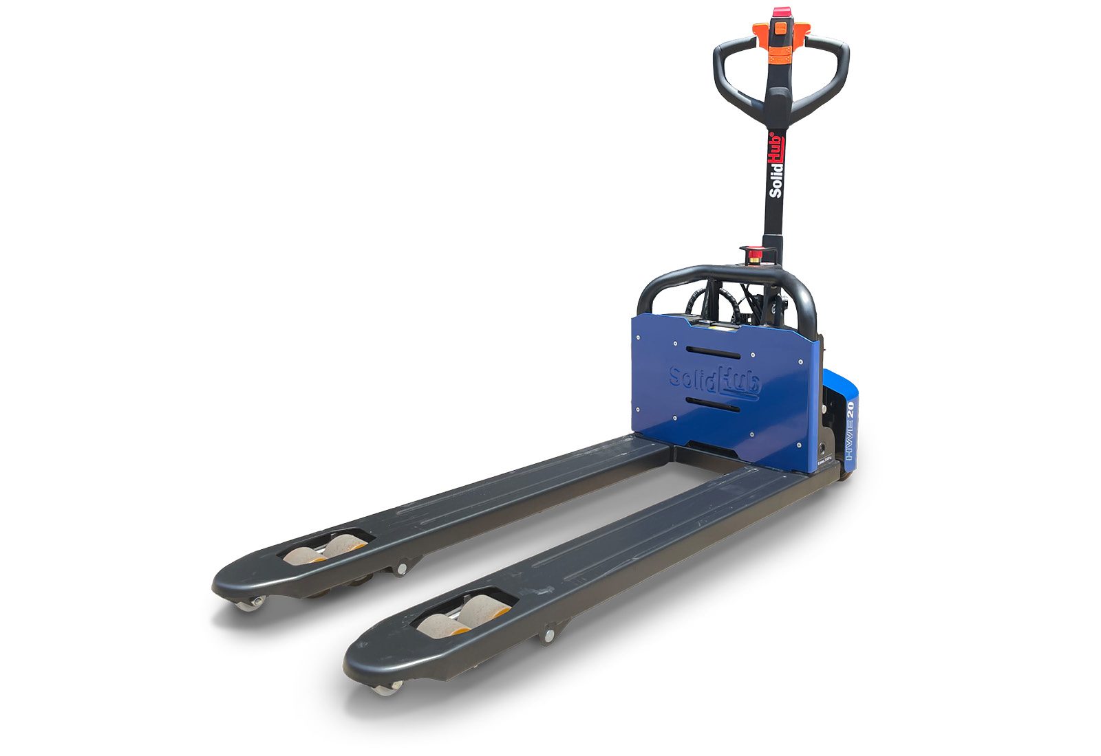 Transpalette électrique Li-Ion HWE20, Lithium-Ion 24 V 25 Ah, Capacité de charge 2.000 kg, longueur de la fourche 1.150 mm, SolidHub 2 206549 221718 HWE20 Elektro Hubwagen links vorne steiler 2