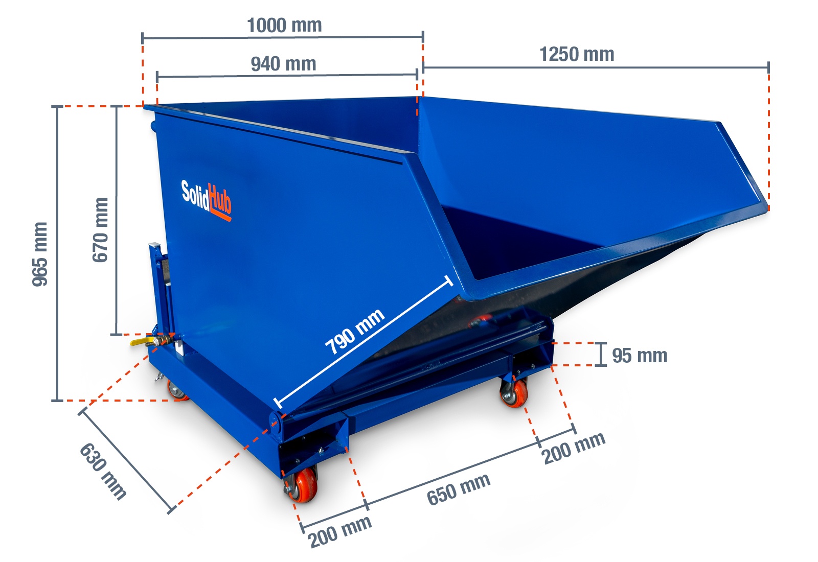 Benne basculante MK600 sur roues, 1.000 mm x 1.450 mm x 970 mm, volume 600 l , SolidHub