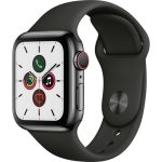 Apple Watch Series 5 Cellular 40 mm Boîtier en Acier Inoxydable Noir Sidéral avec Bracelet Sport Noir – S/M