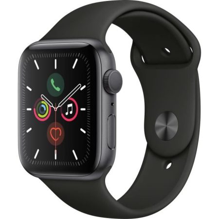 Apple Watch Series 5 GPS 44 mm Boîtier Aluminium Gris Sidéral avec Bracelet Sport Noir – M/L