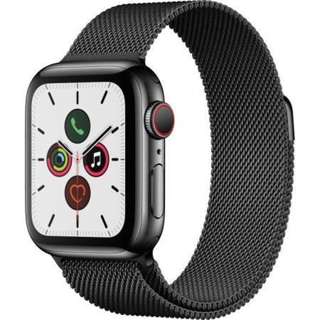Apple Watch Series 5 Cellular 40 mm Boîtier en Acier Inoxydable Noir Sidéral avec Bracelet Milanais Noir Sidéral – S/M