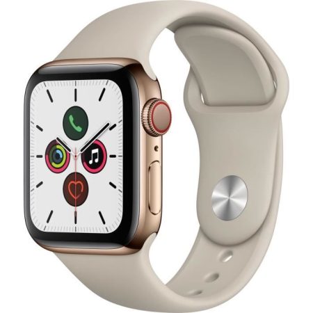 Apple Watch Series 5 Cellular 40 mm Boîtier en Acier Inoxydable Or avec Bracelet Sport Stone – S/M
