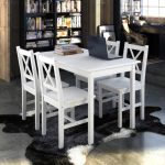 Table à Manger en Bois de pin + 4pcs Chaises moderne Couleur Blanc pour dîner salle à manger ou cuisine
