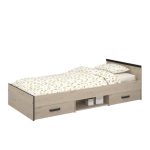 Lit enfant avec rangement – Décor chêne et noir – 90 x 200 cm