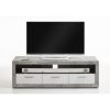 Meuble TV Gris béton et blanc brillant – L 152 x P 45.3 x H 49 cm