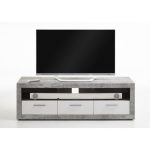 Meuble TV Gris béton et blanc brillant – L 152 x P 45.3 x H 49 cm