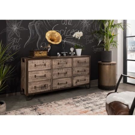 Buffet – Bois massif de manguier laqué (Marron) – Design industriel – HEAVY INDUSTRY #218
