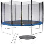 Trampoline MAXI ECO Ø 430 cm Bleu – Avec Filet, Echelle, Couverture de protection