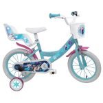 Vélo 14 » REINE DES NEIGES (Frozen) équipé de 2 freins, porte poupée, panier avant, stabilisateurs amovibles et pneus gonflables.