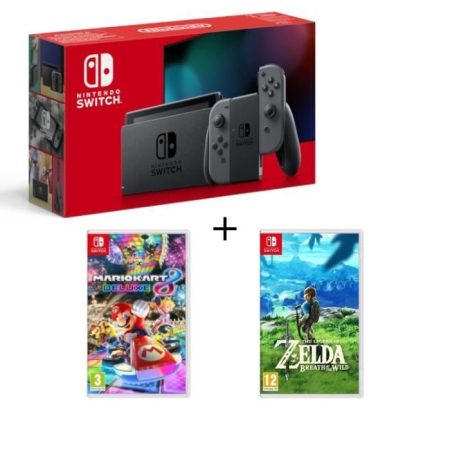 Console Switch grise + Mario Kart 8 Deluxe + The Legend of Zelda Breath of the Wild