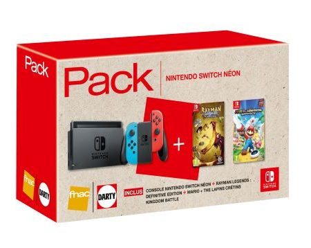 Pack  Nintendo Switch Néon + Mario et Les Lapins Crétins Kingdom Battle + Rayman Legends: Definitive Edition