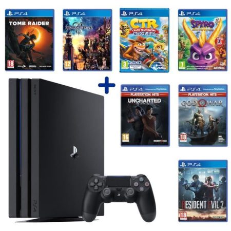 PS4 Pro 1To Noire + God of War + Uncharted + Crash Team Racing + Kingdom Hearts 3 + Resident Evil 2 + Tomb Raider + Spyro