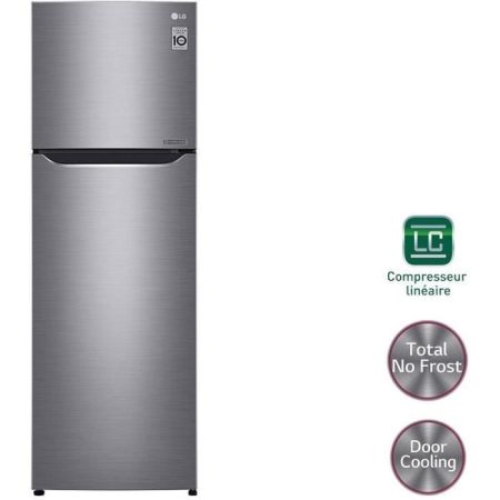 Réfrigérateur congélateur haut LG GT5525PS – 254L (198+56) – Froid ventilé – A++ – L 55,6cm x H 166,5cm – Silver – Fabrique glaçe