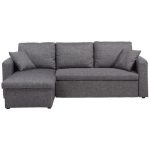 Canapé d&rsquo;angle réversible convertible 3 places + Coffre de rangement – Tissu gris chiné – Contemporain – L 223 x P 150 cm