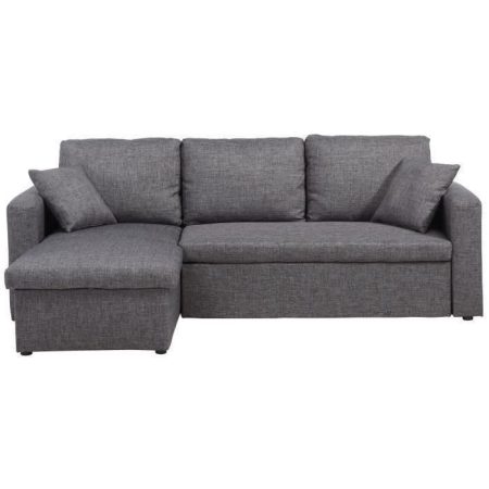 Canapé d&rsquo;angle réversible convertible 3 places + Coffre de rangement – Tissu gris chiné – Contemporain – L 223 x P 150 cm