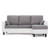 Canapé d&rsquo;angle réversible 3 places – Simili blanc et tissu gris clair – Contemporain – L 185 x P 128 cm