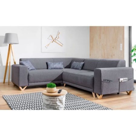 Canapé d&rsquo;angle panoramique convertible avec coffre – Gauche Couleur – Gris foncé
