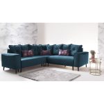 Canape grand angle convertible pieds noirs HERA Bleu Canard Panoramique Convertible Pieds noirs