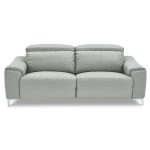 Canapé relaxation électrique 3 places en cuir BIANCA – Gris clair 52 cm Gris Perle
