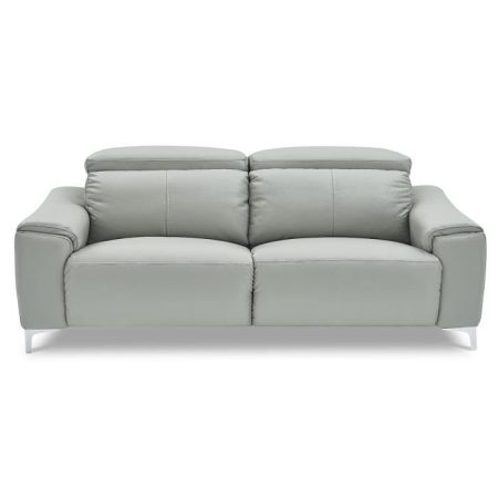 Canapé relaxation électrique 3 places en cuir BIANCA – Gris clair 52 cm Gris Perle