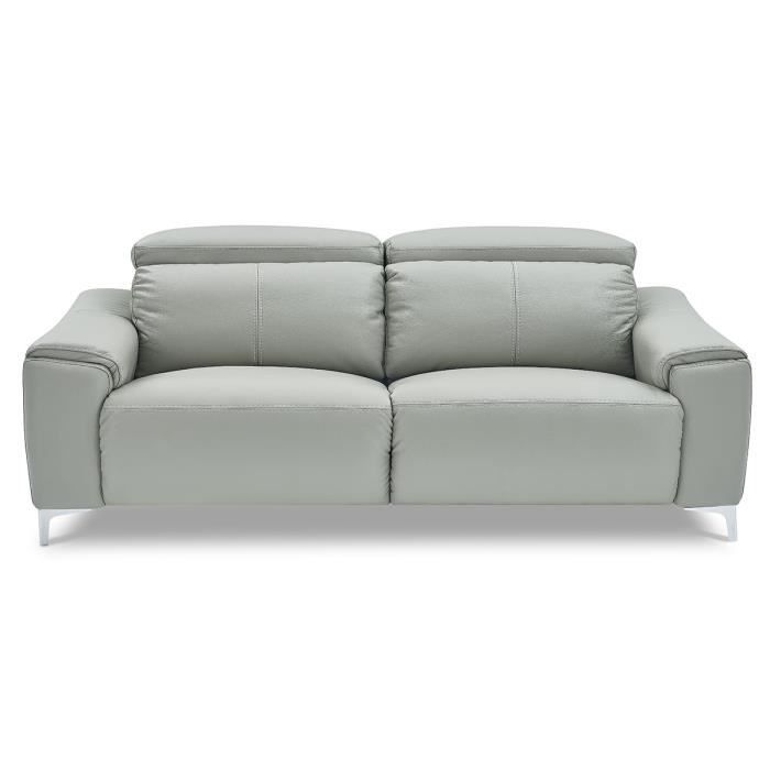 Canapé relaxation électrique 3 places en cuir BIANCA – Gris clair 52 cm Gris Perle 6 a 86