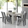 Table à manger chêne blanc avec 6 chaises gris brilliant cuir-synthétique rembourré140×90