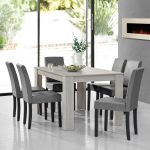 Table à manger chêne blanc avec 6 chaises gris brilliant cuir-synthétique rembourré140×90