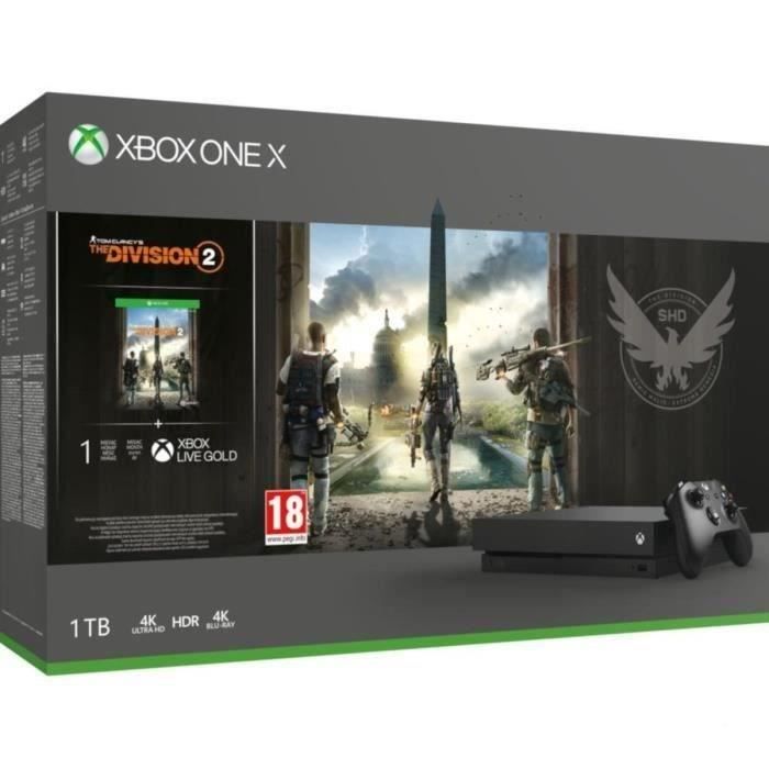 Xbox One X 1To + Tom Clancy’s the Division 2 + 1 mois d’essai de Xbox Game Pass et 1 mois de Xbox Live Gold