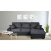 Canapé d&rsquo;angle droit convertible 3-4 places + Coffre de rangement – Tissu gris foncé et simili noir – L 248 x P 173 cm