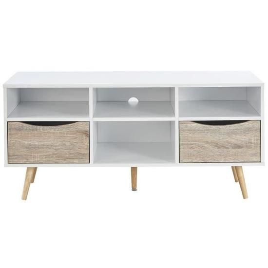 bela meuble tv scandinave blanc et decor chene mat