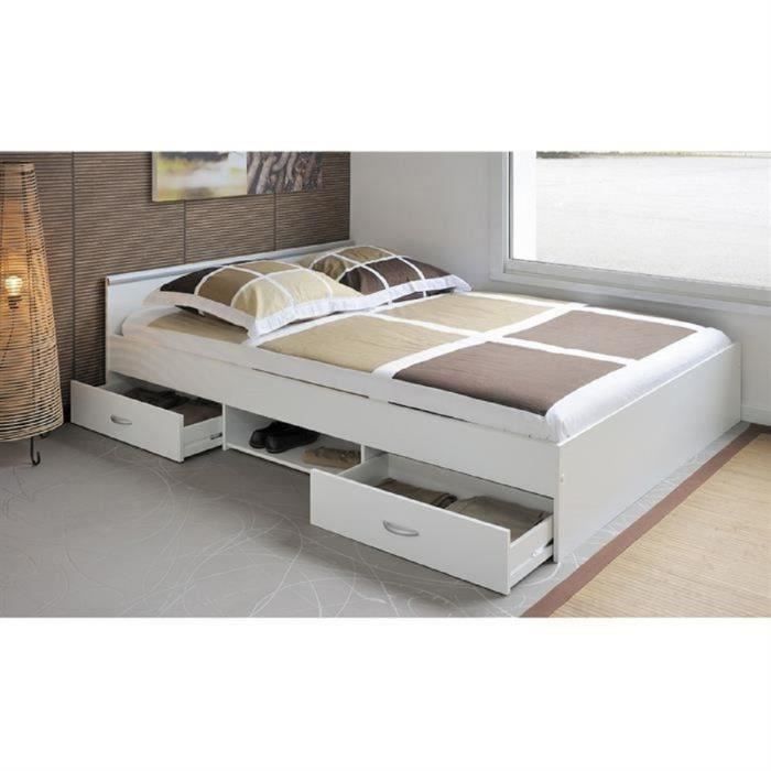 Lit adulte contemporain blanc mat – l 140 x L 190 cm