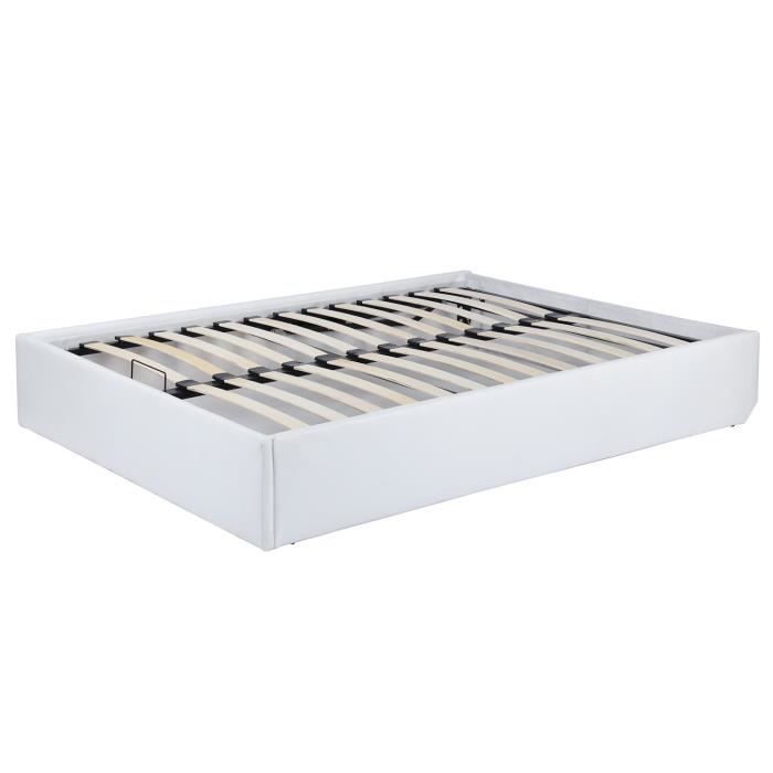 Lit coffre adulte contemporain simili blanc + sommier – l 140 x L 190 cm