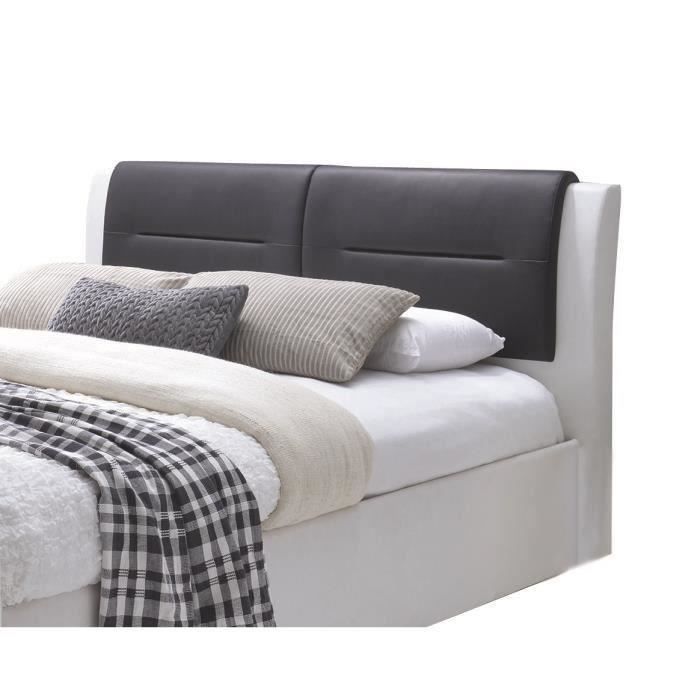 Lit adulte contemporain simili blanc et noir – Sommier inclus – l 140 x L 190 cm