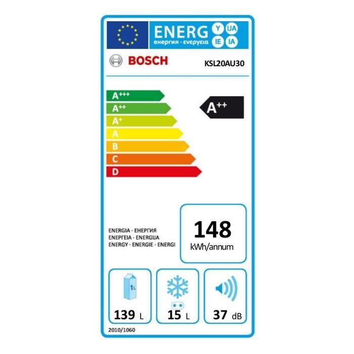 Réfrigérateur 1 porte – 154L – Froid statique – A++ – L 66cm x H 127cm – Bleu BOSCH KSL20AU30