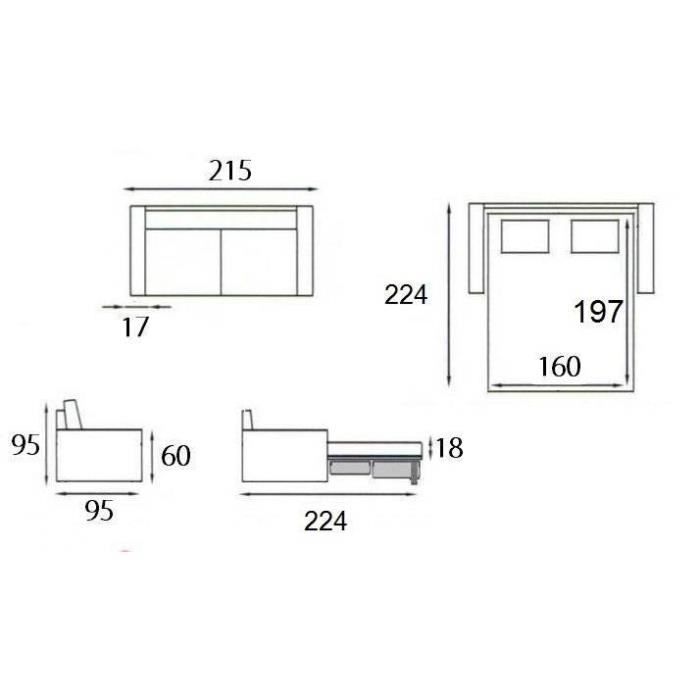 Canapé lit 3-4 places MASTER convertible ouverture RAPIDO 160 cm Cuir Eco Gris Silex MATELAS 18 CM INCLUS