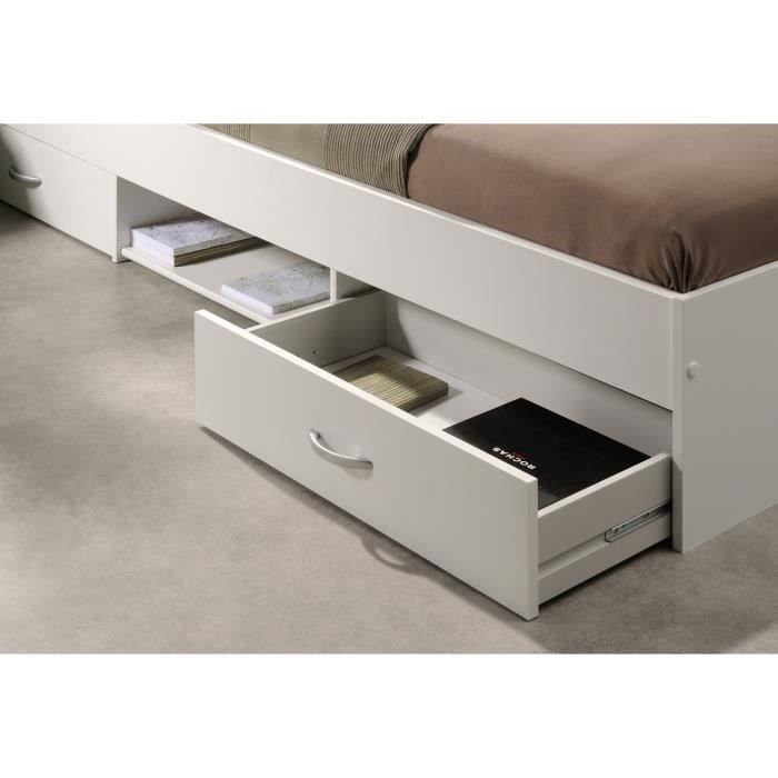 Lit adulte contemporain blanc mat – l 140 x L 190 cm