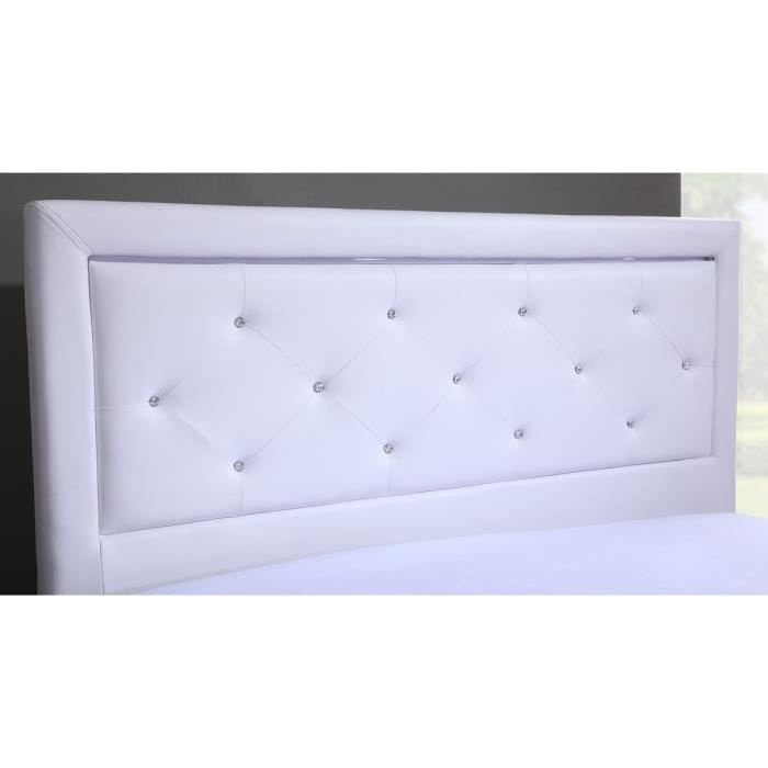 Lit adulte contemporain simili blanc – Sommier et tête de lit avec LED inclus – l 140 x L 190 cm