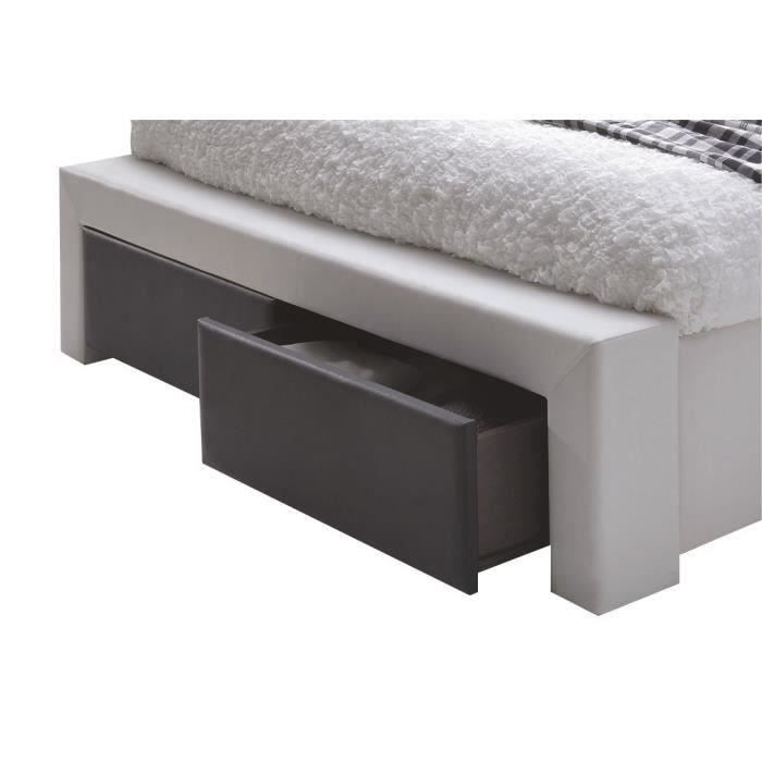 Lit adulte contemporain simili blanc et noir – Sommier inclus – l 140 x L 190 cm