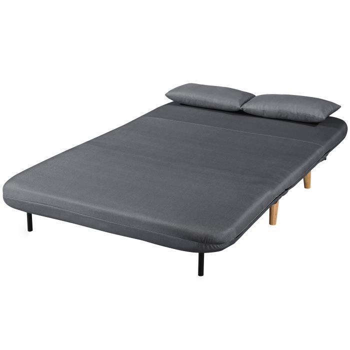Banquette BZ 2 places – Tissu gris anthracite – Scandinave – L 132 x P 90 cm