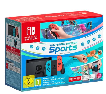Console Nintendo Switch • Bleu Néon & Rouge Néon + Nintendo Switch Sports (Pré-installé) + 3 mois d&rsquo;abonnement NSO (Code)