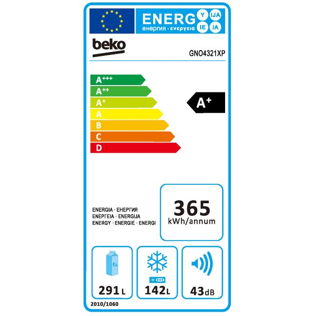 Réfrigérateur américain – 436L (291+142) – Froid Ventilé Neo Frost – A+ -L64 x H177,70 cm – Inox BEKO – GNO4321XP –