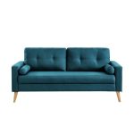 Canapé droit fixe 3 places – Tissu bleu – Scandinave – L 181 x P 86 cm