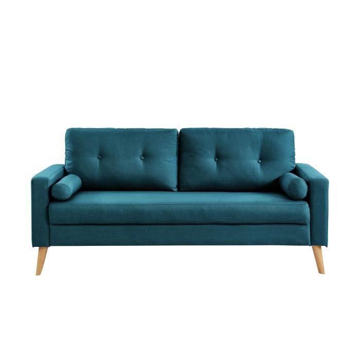 ibra canape droit fixe 3 places tissu bleu sca