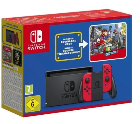 Console Nintendo Switch • Édition Limitée Rouge + Super Mario Odyssey (Code) + Stickers Super Mario Bros. Le Film