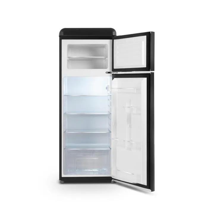 Réfrigérateur 2 portes Vintage SCHNEIDER SCDD208VB – 211L (172+39) – Froid statique – 3 clayettes verre – Noir