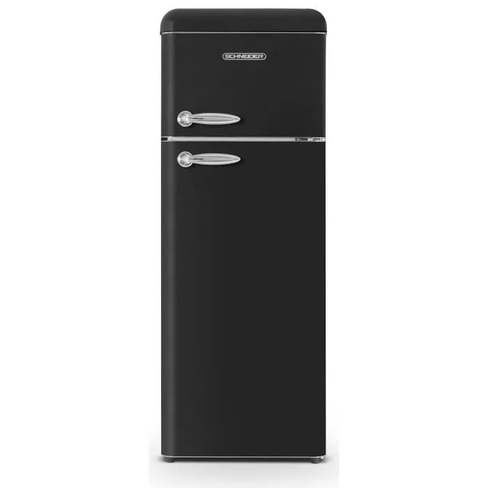 Réfrigérateur 2 portes Vintage SCHNEIDER SCDD208VB – 211L (172+39) – Froid statique – 3 clayettes verre – Noir