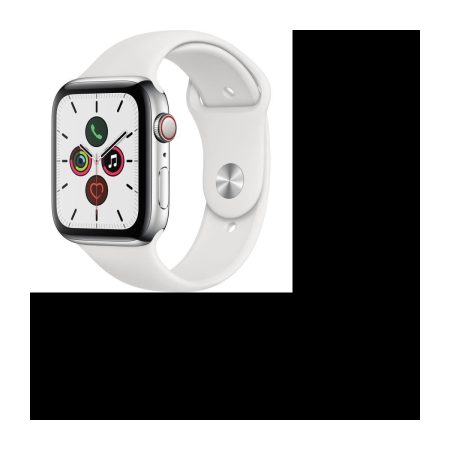 Apple Watch Series 5 Cellular 44 mm Boîtier en Acier Inoxydable avec Bracelet Sport Blanc – M/L