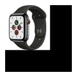 Apple Watch Series 5 Cellular 44 mm Boîtier en Acier Inoxydable Gris Sidéral avec Bracelet Sport Noir – M/L